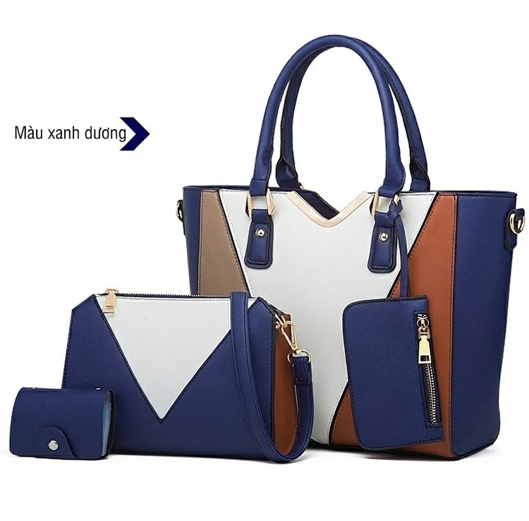 Túi Xách Nữ Set 4 Món Da Bóng Đeo Chéo Thời Trang Màu Đen, Trắng, Hồng, Vàng... chi tiết 12