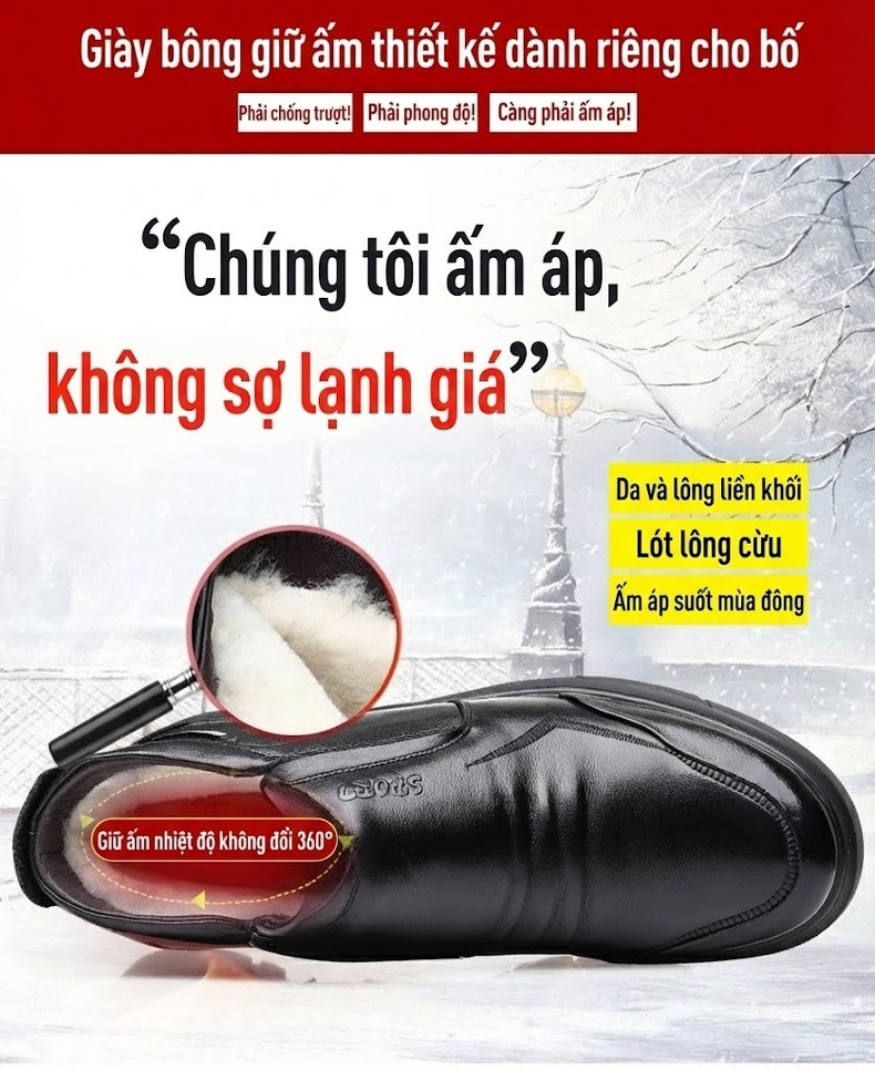Giày Cao Cổ Nam Da Bò Lót Lông Chiều Cao Đế Khoảng 3cm Màu Đen chi tiết 4