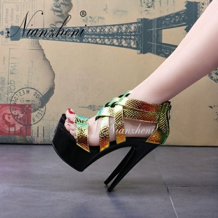 Giày Sandal Cao Gót Nữ Quai Chéo Bề Mặt Ánh Kim Gót Cao 15cm Màu Đen, Vàng, Xanh... chi tiết 25