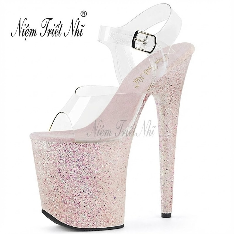 Giày Sandal Cao Gót Nữ Quai Hậu Lấp Lánh Gót Cao 10cm - 12cm Màu Xanh, Đỏ, Đen, Bạc... chi tiết 7