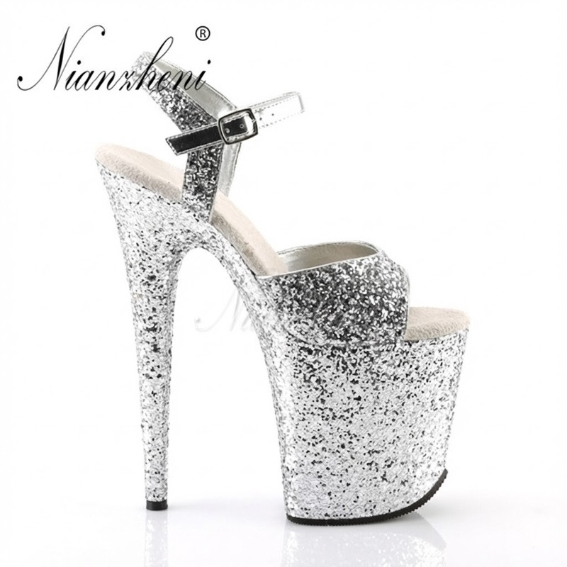 Giày Sandal Cao Gót Nữ Quai Hậu Lấp Lánh Gót Cao 10cm - 12cm Màu Xanh, Đỏ, Đen, Bạc... chi tiết 13