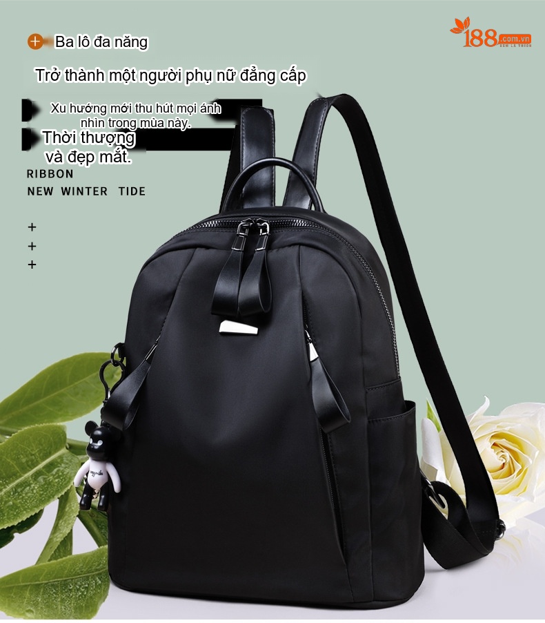 Balo Nữ Vải Oxford Thời Trang Hàn Quốc Dung Tích Lớn Đựng Laptop Đi Học Đi Làm Màu Đen chi tiết 1