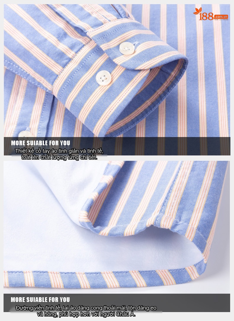 Áo Sơ Mi Nam Cotton Lót Lông Dày Dặn Tay Dài Kẻ Sọc Màu Trắng, Xanh Dương, Hồng, Xanh Navy... chi tiết 13
