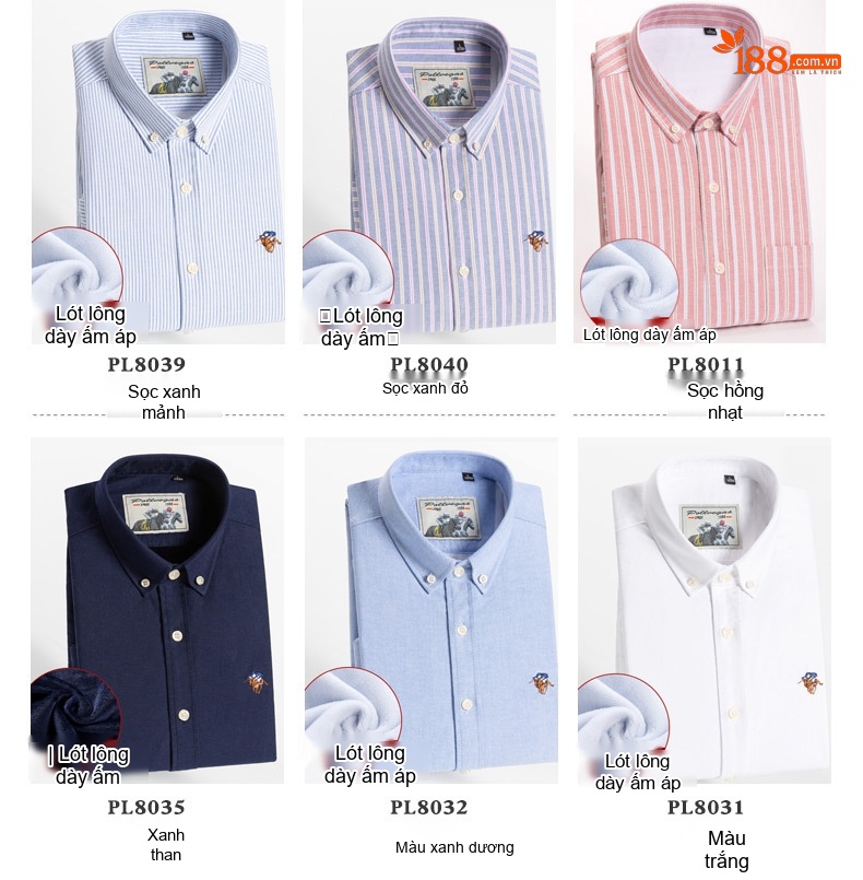 Áo Sơ Mi Nam Cotton Lót Lông Dày Dặn Tay Dài Kẻ Sọc Màu Trắng, Xanh Dương, Hồng, Xanh Navy... chi tiết 10