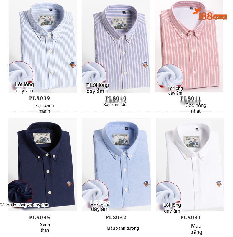 Áo Sơ Mi Nam Dài Tay Cotton Lót Lông Dày Dặn Kẻ Sọc Màu Xanh Dương, Xanh Lá, Trắng, Hồng... chi tiết 10