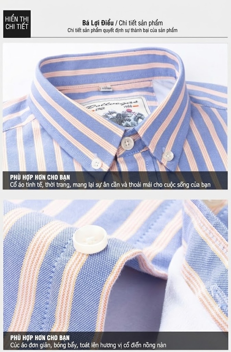 Áo Sơ Mi Nam Cotton Lót Lông Dày Dặn Tay Dài Kẻ Sọc Màu Trắng, Xanh Dương, Hồng, Xanh Navy... chi tiết 12