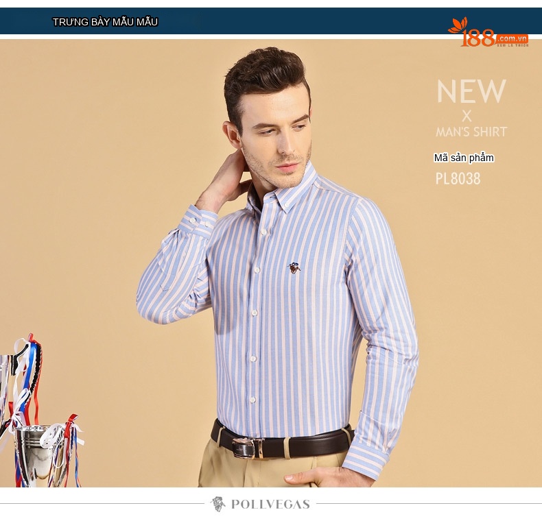 Áo Sơ Mi Nam Cotton Lót Lông Dày Dặn Tay Dài Kẻ Sọc Màu Trắng, Xanh Dương, Hồng, Xanh Navy... chi tiết 4