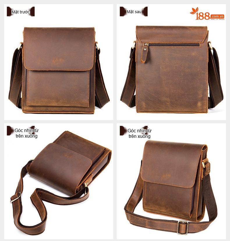 Túi Đeo Vai Nam Da Bò Lớp Đầu Phong Cách Retro, Túi Đeo Chéo Nam Sức Chứa Lớn Màu Cà Phê Dầu, Cà Phê chi tiết 18