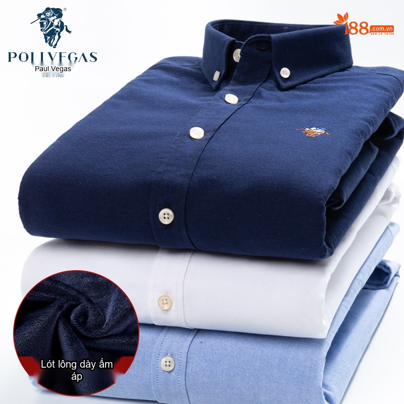 Áo Sơ Mi Nam Cotton Lót Lông Dày Dặn Tay Dài Kẻ Sọc Màu Trắng, Xanh Dương, Hồng, Xanh Navy...