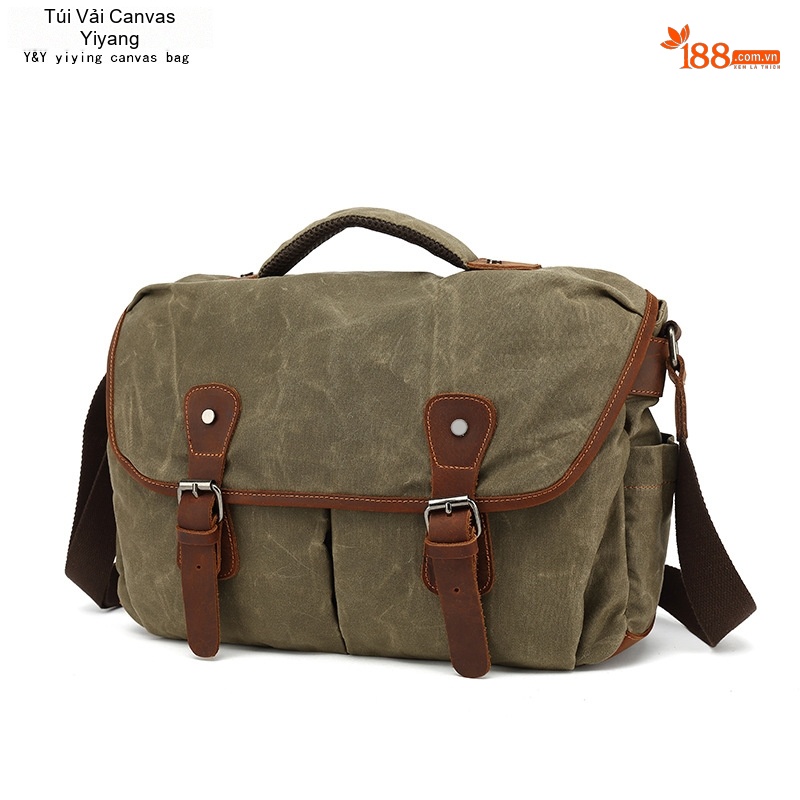 Túi Đeo Chéo Vải Canvas Đựng Máy Ảnh Phong Cách Retro Cho Nam Màu Nâu, Xanh Rêu