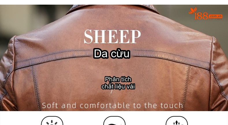 Áo Khoác Da Nam Da Cừu Dầu Sáp Ngắn Tay Dài Màu Nâu chi tiết 4