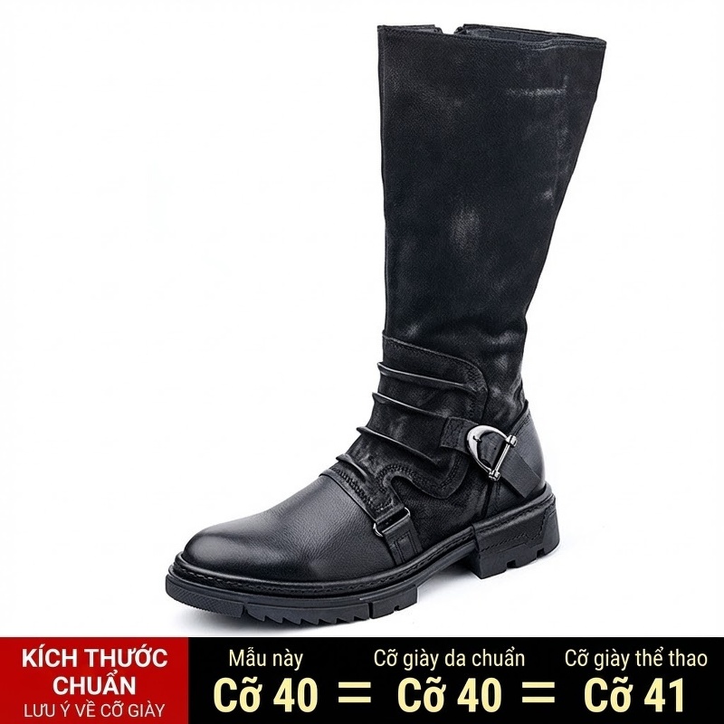 Boot Cao Cổ Nam Da Bò Chiều Cao Đế Khoảng 4cm Phong Cách Anh Màu Đen, Nâu