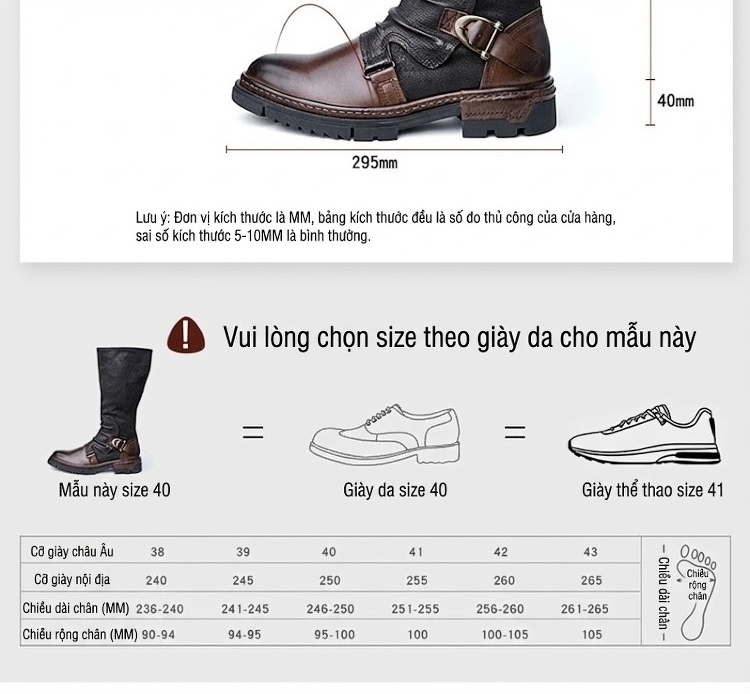 Boot Cao Cổ Nam Da Bò Chiều Cao Đế Khoảng 4cm Phong Cách Anh Màu Đen, Nâu chi tiết 3