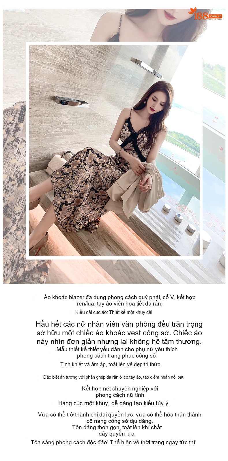 Áo Khoác Blazer Nữ Họa Tiết Da Rắn Cổ Bẻ Phong Cách Quý Cô Màu Be chi tiết 1