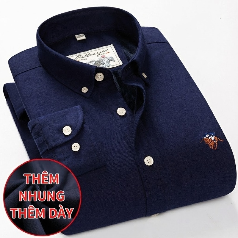 Áo Sơ Mi Nam Cotton Lót Lông Dày Dặn Tay Dài Kẻ Sọc Màu Trắng, Xanh Dương, Hồng, Xanh Navy...