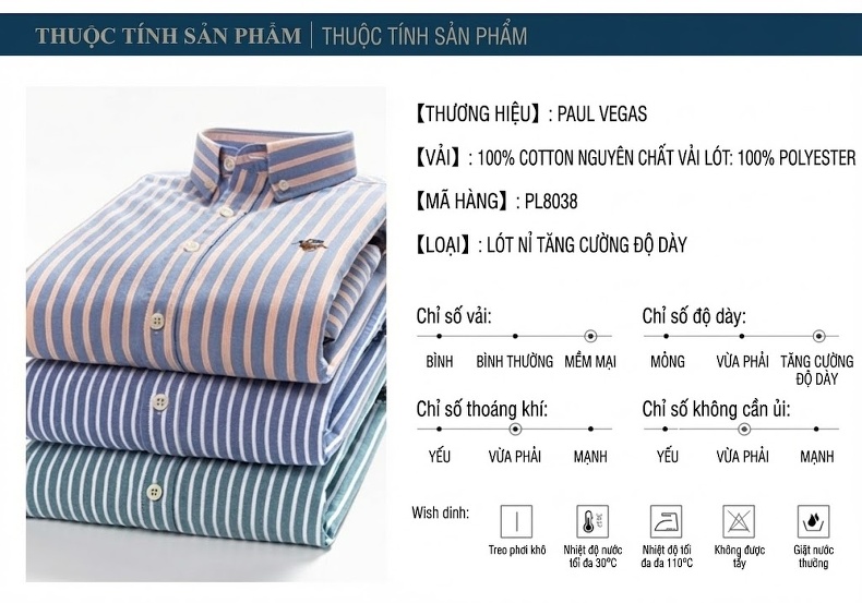Áo Sơ Mi Nam Cotton Lót Lông Dày Dặn Tay Dài Kẻ Sọc Màu Trắng, Xanh Dương, Hồng, Xanh Navy... chi tiết 3