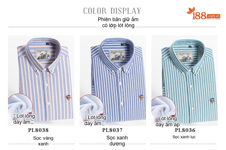 Áo Sơ Mi Nam Cotton Lót Lông Dày Dặn Tay Dài Kẻ Sọc Màu Trắng, Xanh Dương, Hồng, Xanh Navy... chi tiết 9
