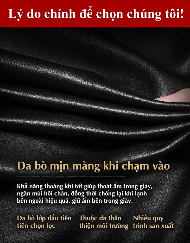 Giày Cao Cổ Nam Da Bò Lót Lông Chiều Cao Đế Khoảng 3cm Màu Đen chi tiết 3