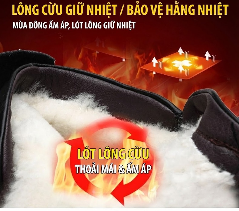 Giày Cao Cổ Nam Da Bò Lót Lông Chiều Cao Đế Khoảng 3cm Màu Đen chi tiết 7