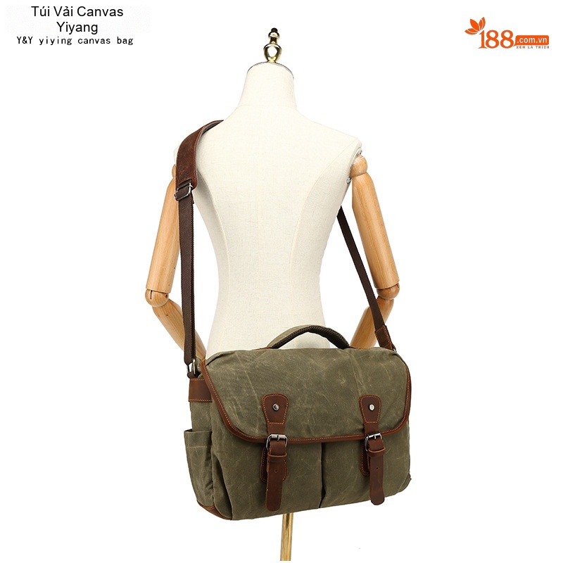 Túi Đeo Chéo Vải Canvas Đựng Máy Ảnh Phong Cách Retro Cho Nam Màu Nâu, Xanh Rêu