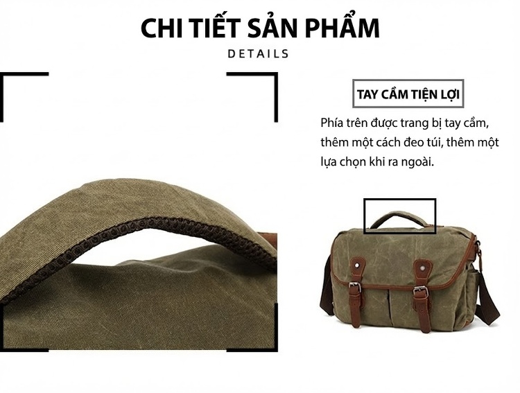 Túi Đeo Chéo Vải Canvas Đựng Máy Ảnh Phong Cách Retro Cho Nam Màu Nâu, Xanh Rêu chi tiết 11