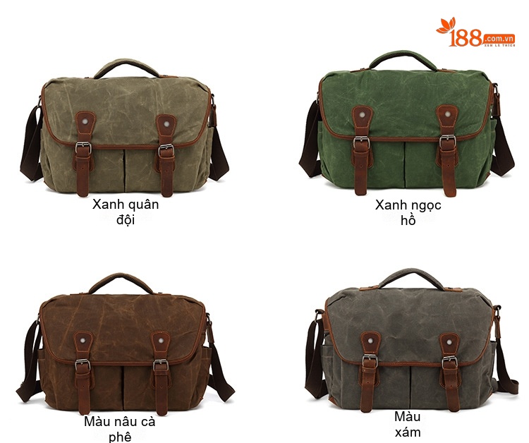 Túi Đeo Chéo Vải Canvas Đựng Máy Ảnh Phong Cách Retro Cho Nam Màu Nâu, Xanh Rêu chi tiết 6