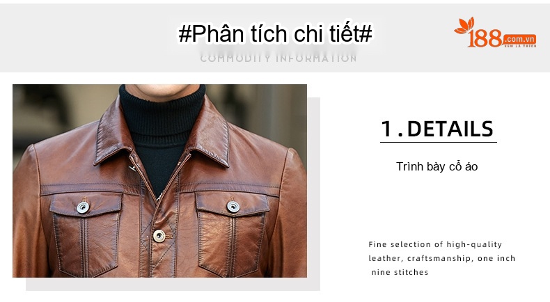 Áo Khoác Da Nam Da Cừu Dầu Sáp Ngắn Tay Dài Màu Nâu chi tiết 2