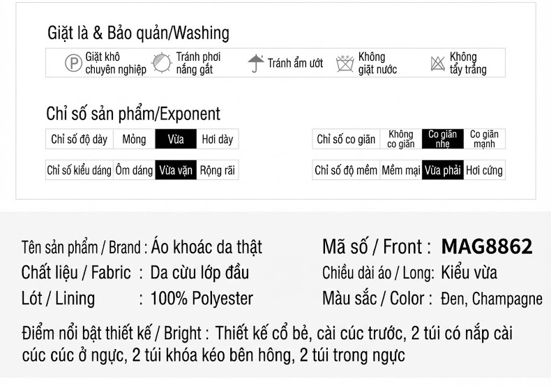 Áo Khoác Da Nam Da Cừu Dầu Sáp Ngắn Tay Dài Màu Nâu chi tiết 5