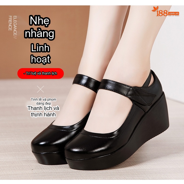 Giày Búp Bê Nữ Da Bóng Đế Xuồng Chiều Cao Đế Khoảng 5cm Màu Đen, Trắng, Nâu, Đỏ... chi tiết 3