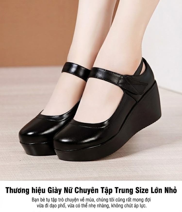 Giày Búp Bê Nữ Da Bóng Đế Xuồng Chiều Cao Đế Khoảng 5cm Màu Đen, Trắng, Nâu, Đỏ... chi tiết 7