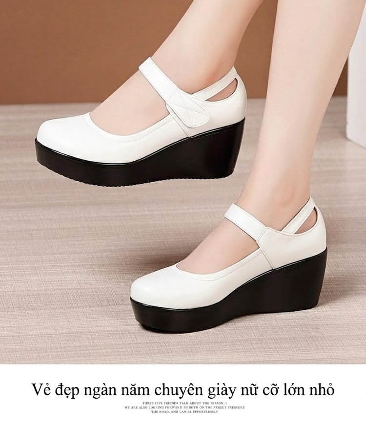 Giày Búp Bê Nữ Da Bóng Đế Xuồng Chiều Cao Đế Khoảng 5cm Màu Đen, Trắng, Nâu, Đỏ... chi tiết 8