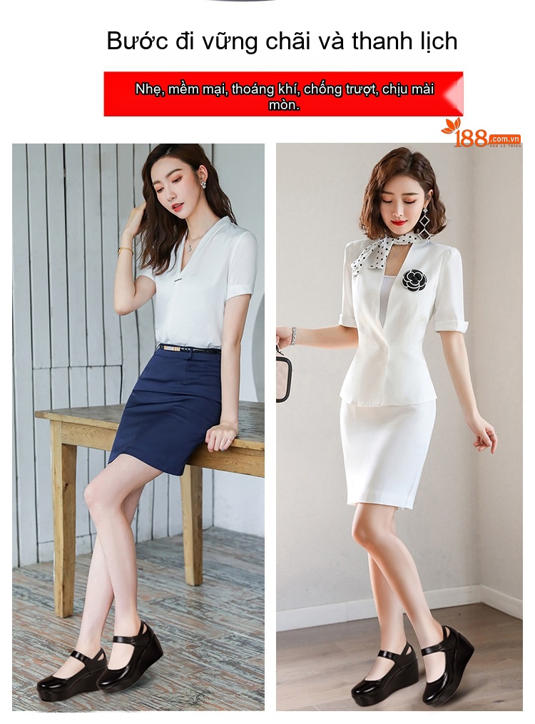 Giày Búp Bê Nữ Da Bóng Đế Xuồng Chiều Cao Đế Khoảng 5cm Màu Đen, Trắng, Nâu, Đỏ... chi tiết 2