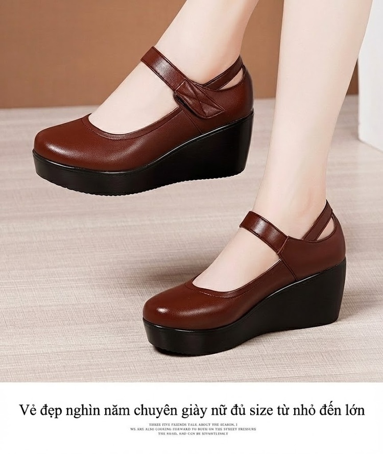 Giày Búp Bê Nữ Da Bóng Đế Xuồng Chiều Cao Đế Khoảng 5cm Màu Đen, Trắng, Nâu, Đỏ... chi tiết 9