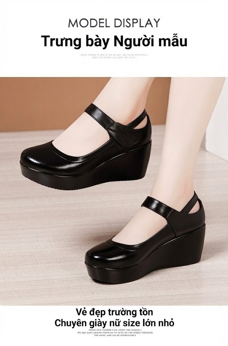 Giày Búp Bê Nữ Da Bóng Đế Xuồng Chiều Cao Đế Khoảng 5cm Màu Đen, Trắng, Nâu, Đỏ... chi tiết 5
