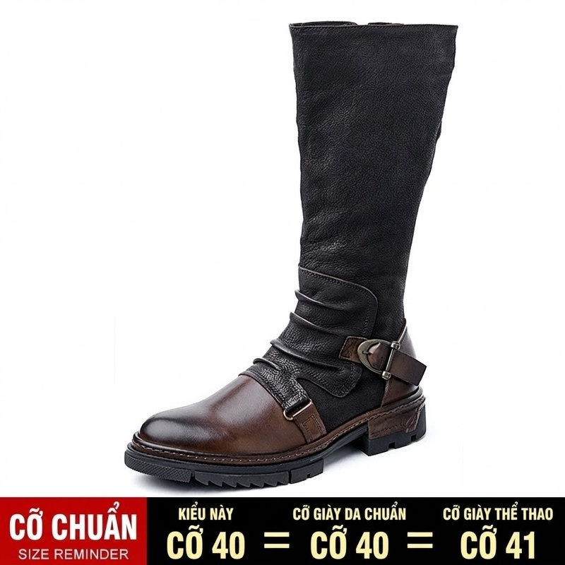 Boot Cao Cổ Nam Da Bò Chiều Cao Đế Khoảng 4cm Phong Cách Anh Màu Đen, Nâu