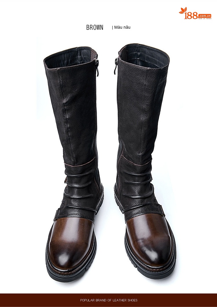 Boot Cao Cổ Nam Da Bò Chiều Cao Đế Khoảng 4cm Phong Cách Anh Màu Đen, Nâu chi tiết 11
