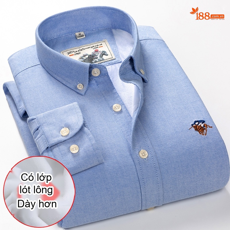 Áo Sơ Mi Nam Dài Tay Cotton Lót Lông Dày Dặn Kẻ Sọc Màu Xanh Dương, Xanh Lá, Trắng, Hồng...