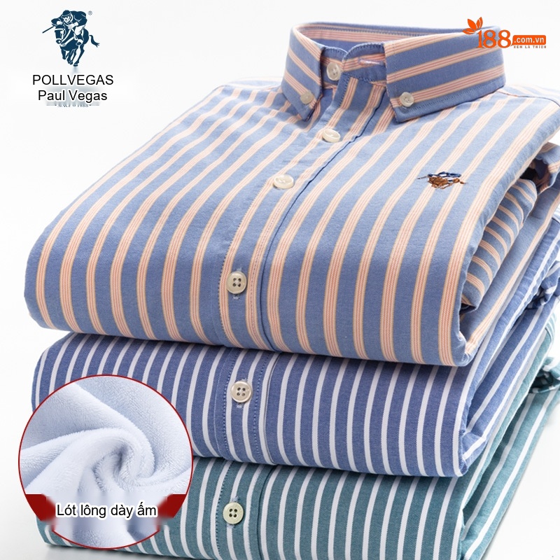 Áo Sơ Mi Nam Dài Tay Cotton Lót Lông Dày Dặn Kẻ Sọc Màu Xanh Dương, Xanh Lá, Trắng, Hồng...