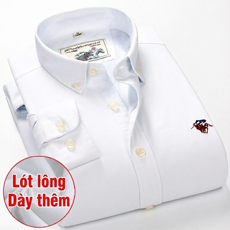 Áo Sơ Mi Nam Cotton Lót Lông Dày Dặn Tay Dài Kẻ Sọc Màu Trắng, Xanh Dương, Hồng, Xanh Navy...