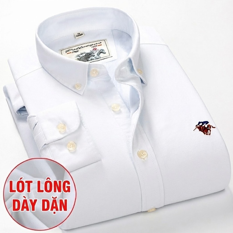Áo Sơ Mi Nam Dài Tay Cotton Lót Lông Dày Dặn Kẻ Sọc Màu Xanh Dương, Xanh Lá, Trắng, Hồng...