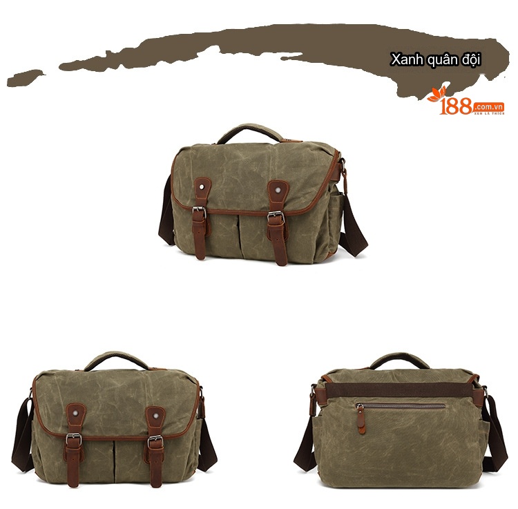 Túi Đeo Chéo Vải Canvas Đựng Máy Ảnh Phong Cách Retro Cho Nam Màu Nâu, Xanh Rêu chi tiết 9
