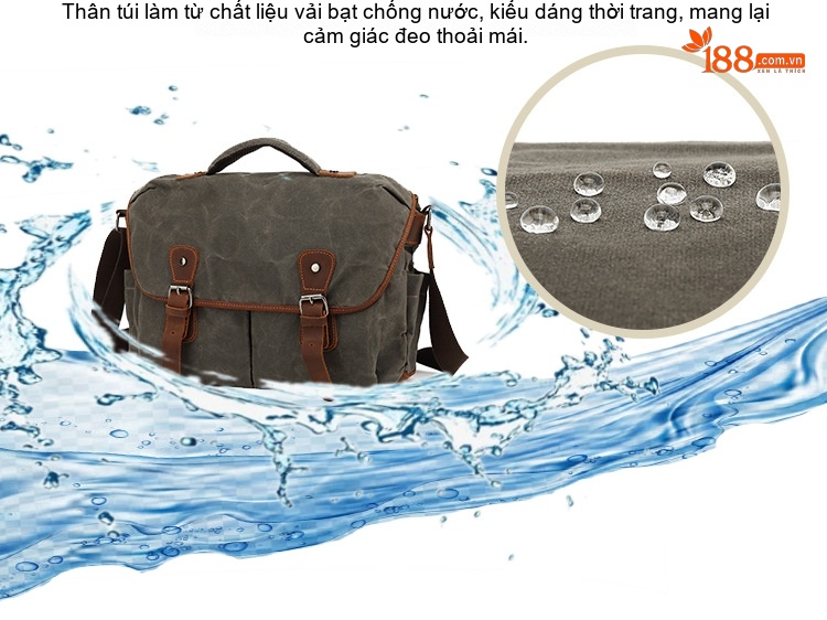 Túi Đeo Chéo Vải Canvas Đựng Máy Ảnh Phong Cách Retro Cho Nam Màu Nâu, Xanh Rêu chi tiết 3