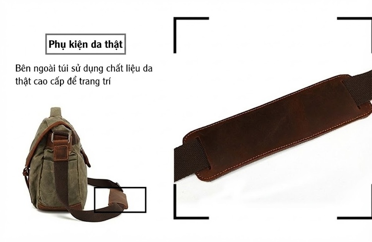 Túi Đeo Chéo Vải Canvas Đựng Máy Ảnh Phong Cách Retro Cho Nam Màu Nâu, Xanh Rêu chi tiết 14
