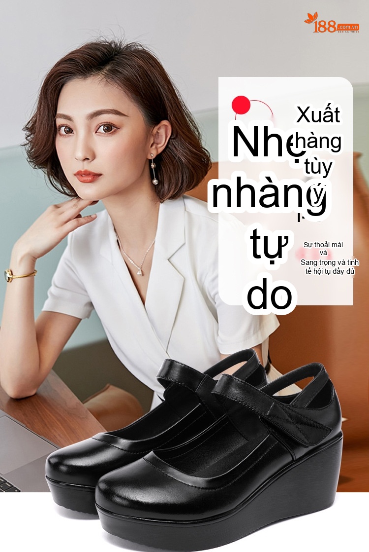Giày Búp Bê Nữ Da Bóng Đế Xuồng Chiều Cao Đế Khoảng 5cm Màu Đen, Trắng, Nâu, Đỏ... chi tiết 1