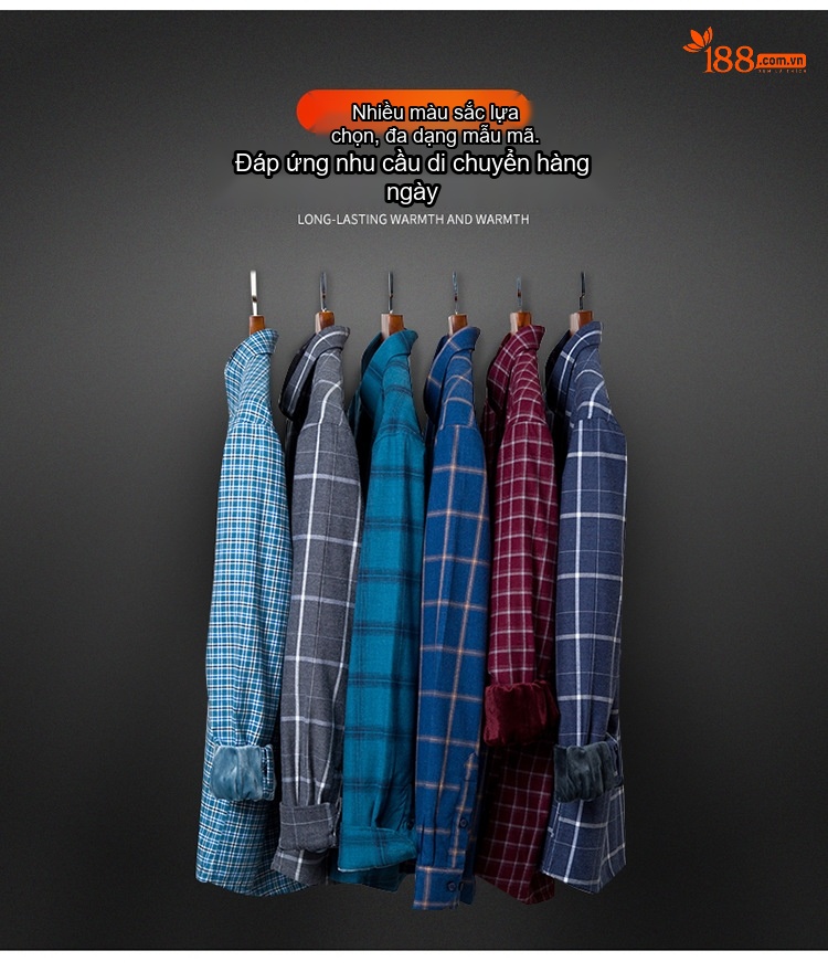 Áo Sơ Mi Nam Dài Tay Cotton Lót Lông Dày Dặn Giữ Ấm Màu Xanh Dương, Xám, Đen, Đỏ... chi tiết 5