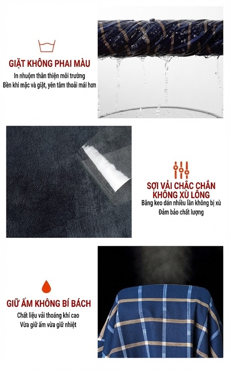 Áo Sơ Mi Nam Dài Tay Cotton Lót Lông Dày Dặn Giữ Ấm Màu Xanh Dương, Xám, Đen, Đỏ... chi tiết 21