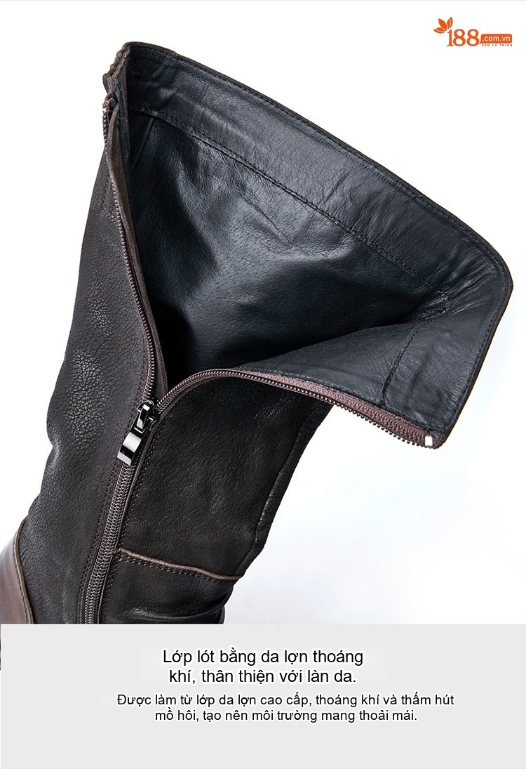 Boot Cao Cổ Nam Da Bò Chiều Cao Đế Khoảng 4cm Phong Cách Anh Màu Đen, Nâu chi tiết 8
