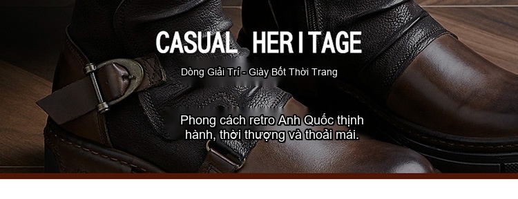 Boot Cao Cổ Nam Da Bò Chiều Cao Đế Khoảng 4cm Phong Cách Anh Màu Đen, Nâu chi tiết 1