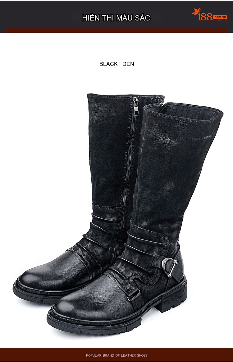 Boot Cao Cổ Nam Da Bò Chiều Cao Đế Khoảng 4cm Phong Cách Anh Màu Đen, Nâu chi tiết 10