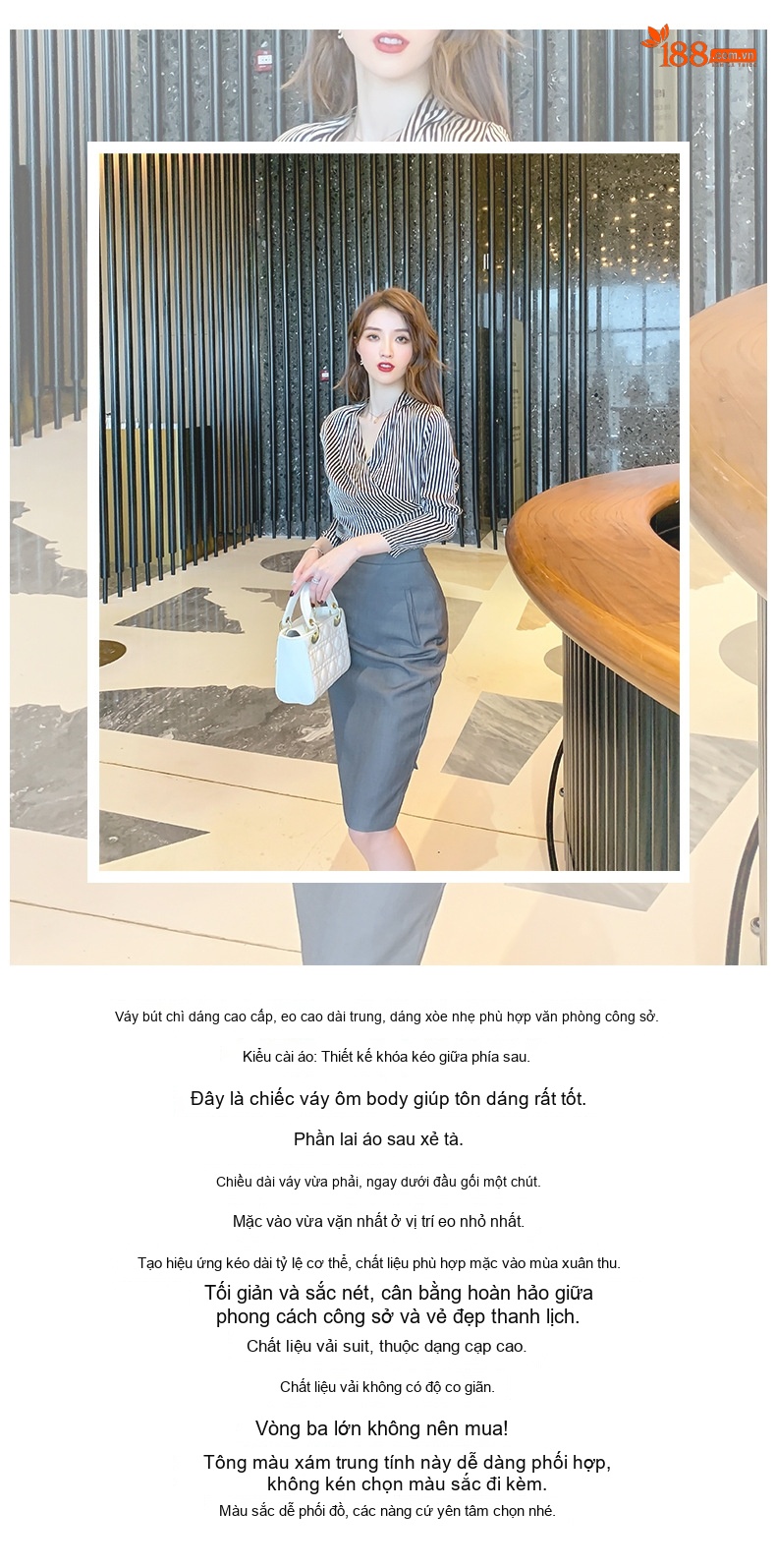 Chân Váy Bút Chì Nữ Lưng Cao Dáng Ôm Công Sở Dài Qua Gối Màu Xám chi tiết 1
